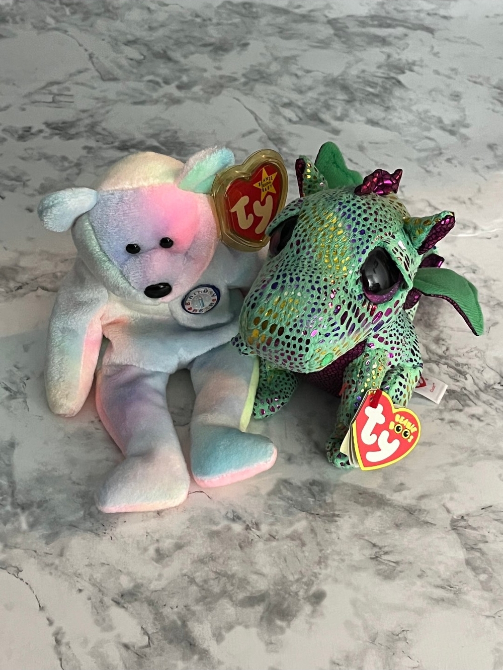 STEAL! 2 TY Collectibles – Retired B.B. Birthday Bear + Cinder Dragon